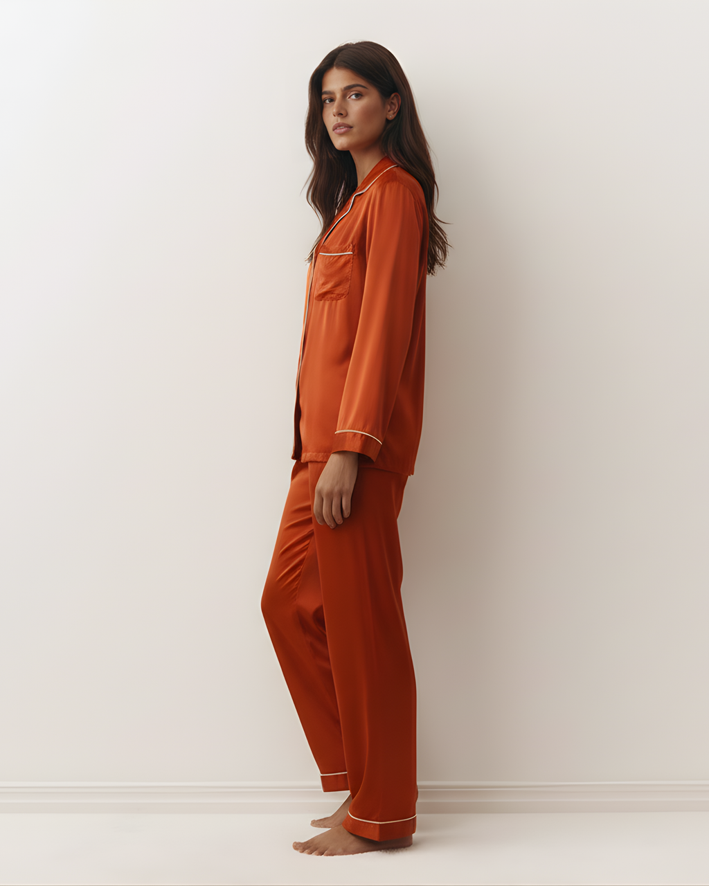 Plain Linen PJ Set – Bronze Orange