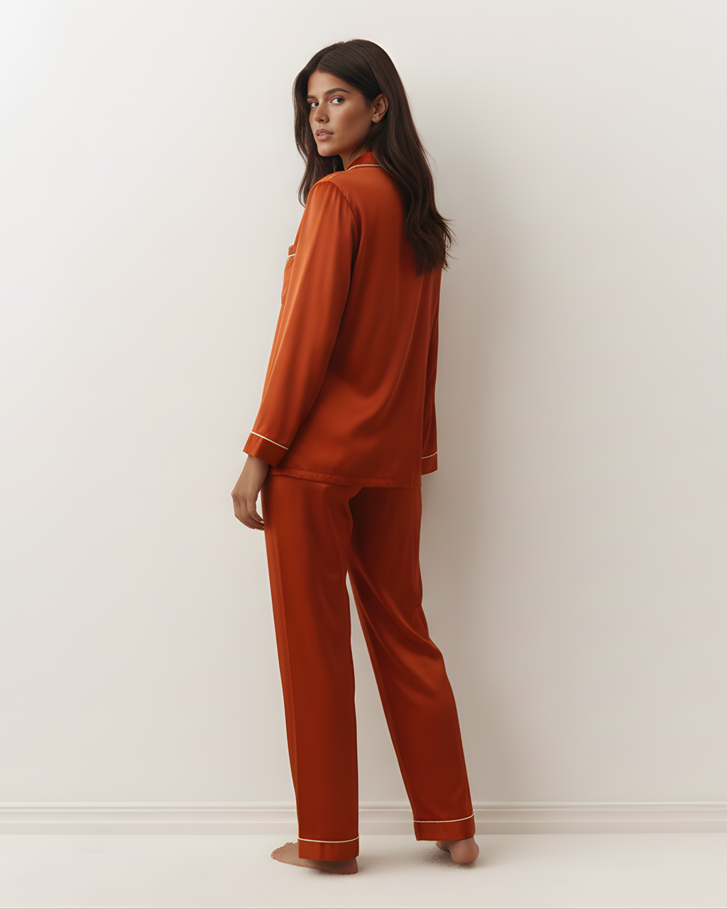 Plain Linen PJ Set – Bronze Orange