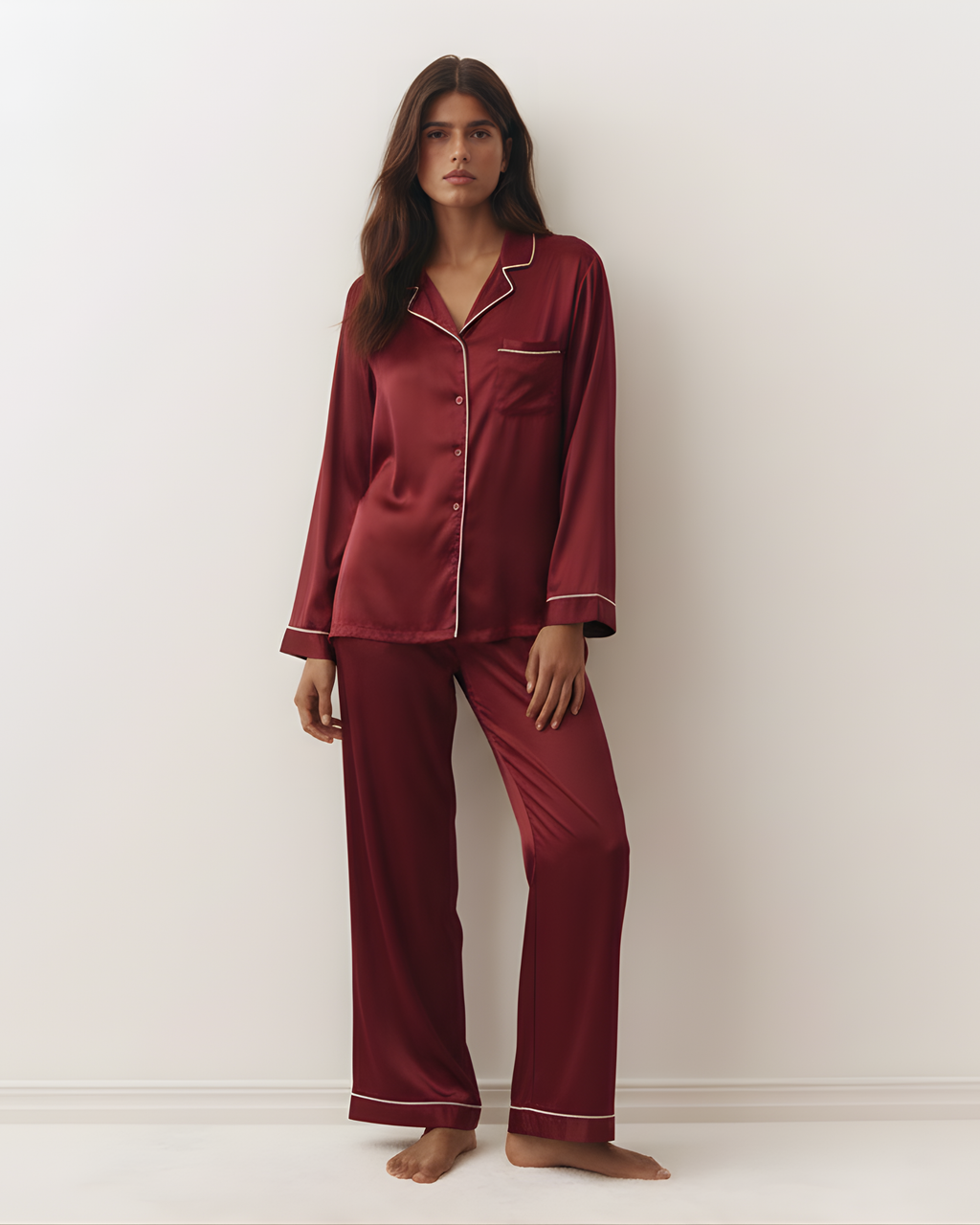 Plain Linen PJ Set – Maroon