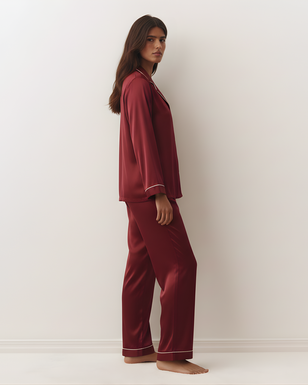 Plain Linen PJ Set – Maroon