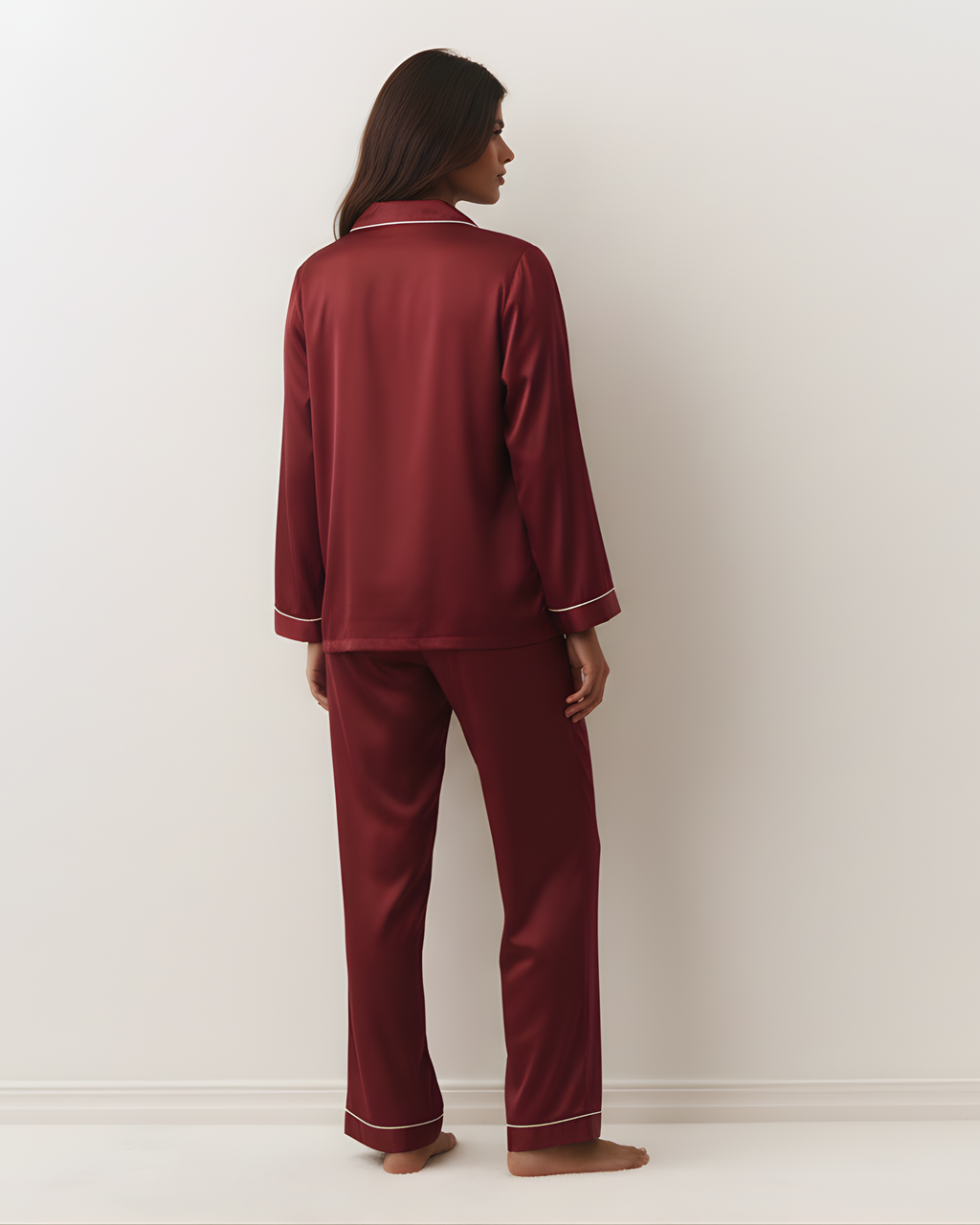 Plain Linen PJ Set – Maroon