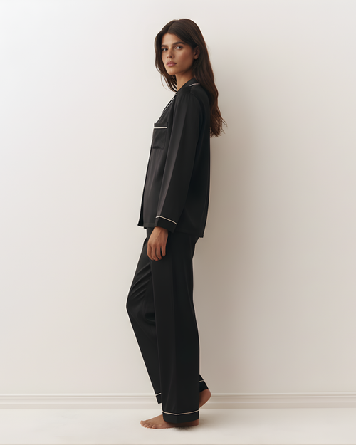 Plain Linen PJ Set – Black