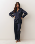Plain Linen PJ Set – Navy Blue