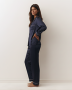 Plain Linen PJ Set – Navy Blue