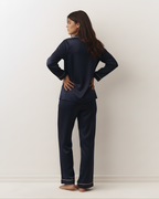 Plain Linen PJ Set – Navy Blue
