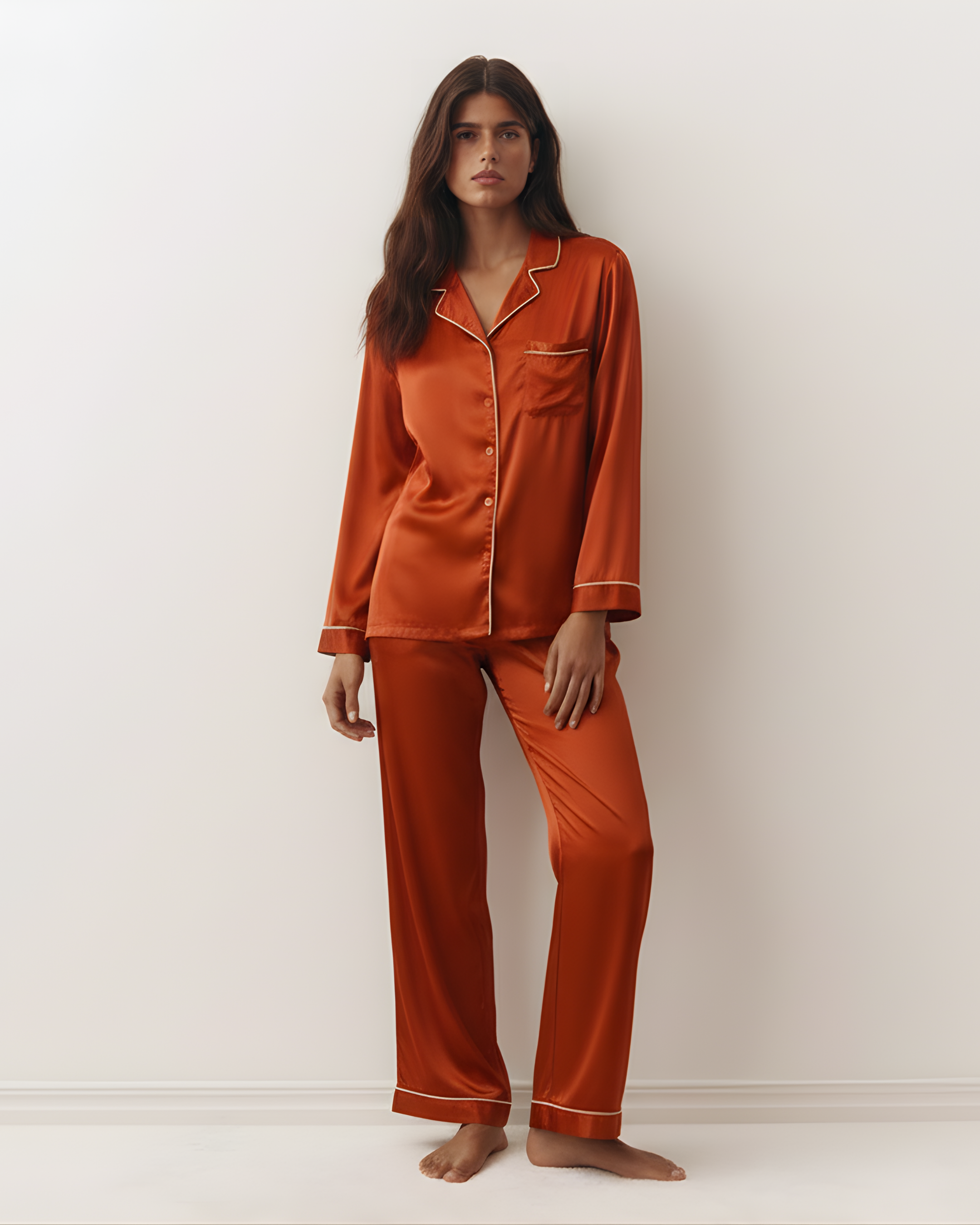 Plain Linen PJ Set – Bronze Orange