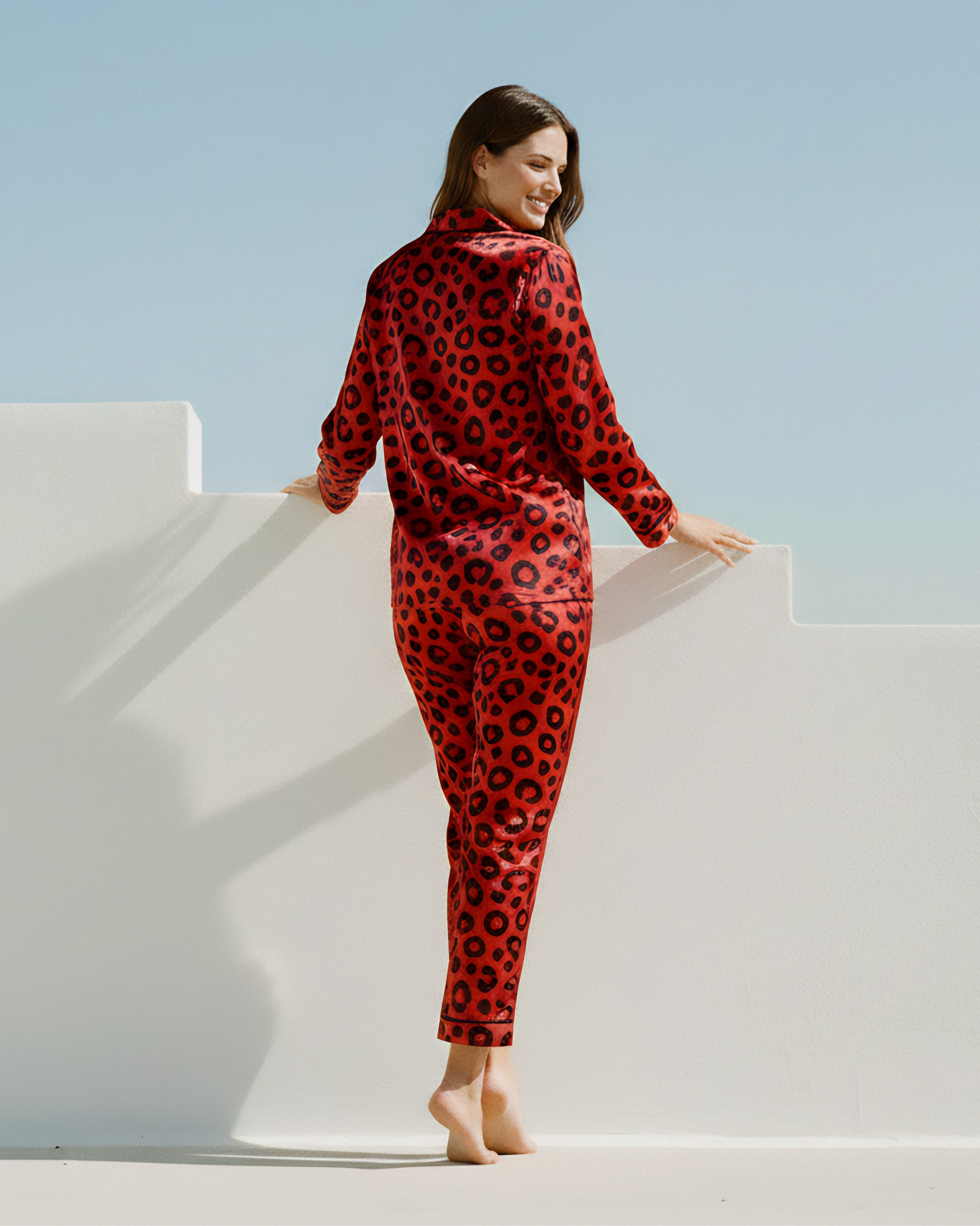 Scarlet Leopard Printed Linen PJ Set