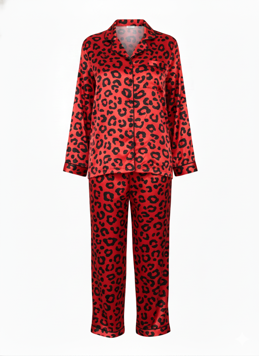 Scarlet Leopard Printed Linen PJ Set